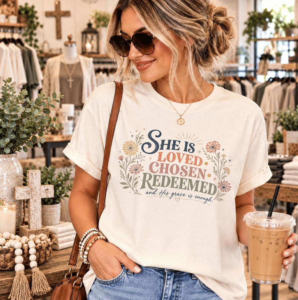 She Is Loved, Chosen & Redeemed Comfort Colors® Graphic Tee